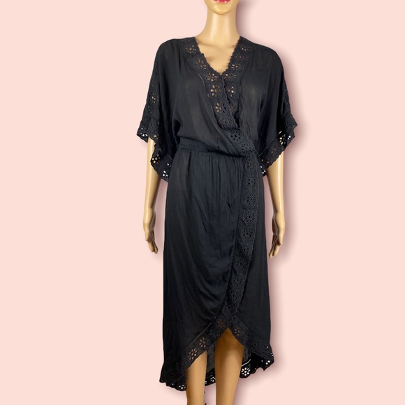 Surf gypsy Eyelet Maxi Dress Swim Cover-up In Black new with tags size medium - Picture 2 of 10